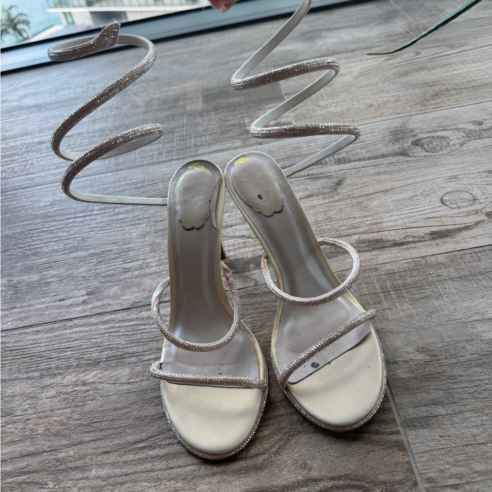 Rene Caovilla Silver Spiral Strap Heels